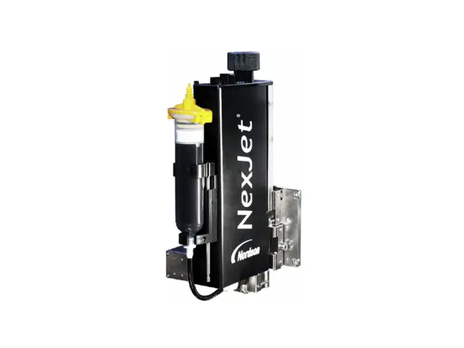ASYMTEK NexJet NJ-8 purkštukų dozavimo sistema su ReadiSet purškimo kasetėmis.